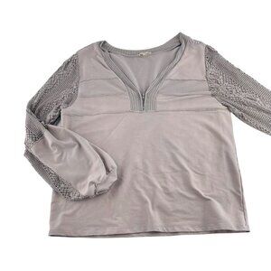 Gimmicks Womens XL Beige Gray Sweater With Crochet long Sleeves Buckle BKE